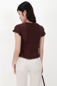 Sandra Sleeved Lace Trim Blouse in Dark Brown