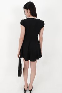Lairie Lace Trim Romper Dress in Black x White Lace