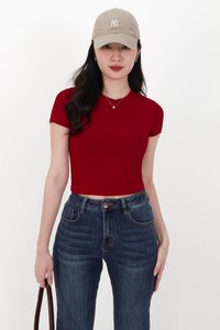 Bonnie Basic Padded Tee in Dark Red