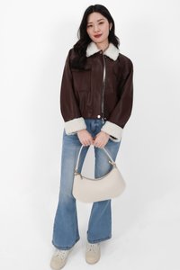 BACKORDER | Seira Shearling PU Leather Jacket in Dark Brown