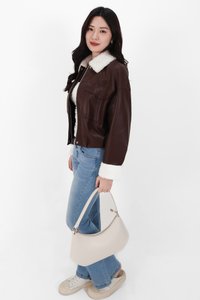 BACKORDER | Seira Shearling PU Leather Jacket in Dark Brown