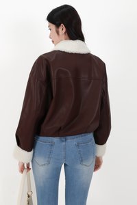 BACKORDER | Seira Shearling PU Leather Jacket in Dark Brown