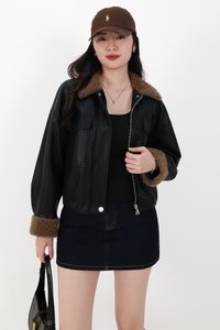 BACKORDER | Seira Shearling PU Leather Jacket in Black