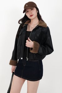 BACKORDER | Seira Shearling PU Leather Jacket in Black