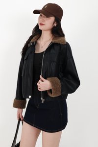 BACKORDER | Seira Shearling PU Leather Jacket in Black