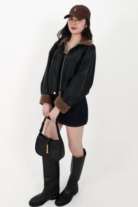 BACKORDER | Seira Shearling PU Leather Jacket in Black