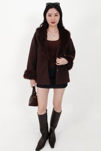 Fenella Faux Fur Coat in Dark Brown