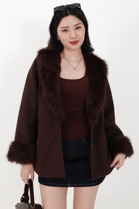 Fenella Faux Fur Coat in Dark Brown