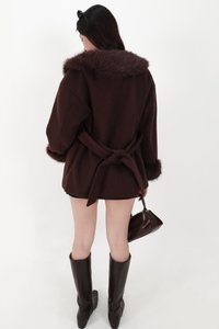 Fenella Faux Fur Coat in Dark Brown
