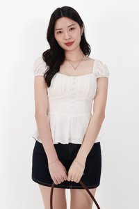 Pyonie Puffy Sleeve Peplum Top in White