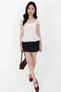 Pyonie Puffy Sleeve Peplum Top in White