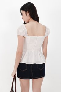 Pyonie Puffy Sleeve Peplum Top in White