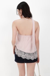 Arabelle Asymmetrical Lace Trim Top in Light Pink