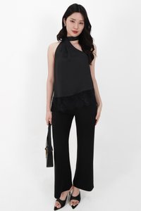 Arabelle Asymmetrical Lace Trim Top in Black