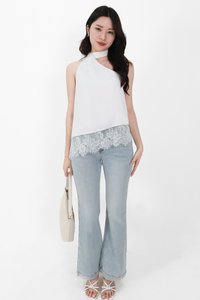 Arabelle Asymmetrical Lace Trim Top in White
