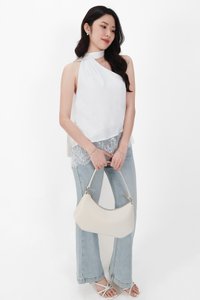 Arabelle Asymmetrical Lace Trim Top in White