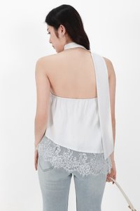 Arabelle Asymmetrical Lace Trim Top in White