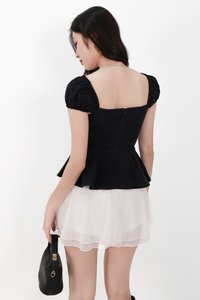Pyonie Puffy Sleeve Peplum Top in Black