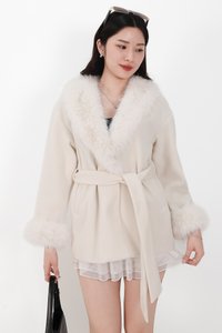 Fenella Faux Fur Coat in Cream White