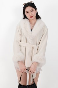 Fenella Faux Fur Coat in Cream White