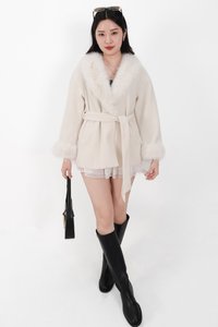 Fenella Faux Fur Coat in Cream White