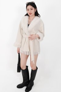 Fenella Faux Fur Coat in Cream White