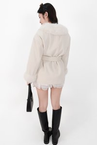 Fenella Faux Fur Coat in Cream White