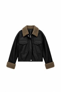 Seira Shearling PU Leather Jacket in Black