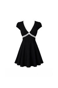 Lairie Lace Trim Romper Dress in Black x White Lace