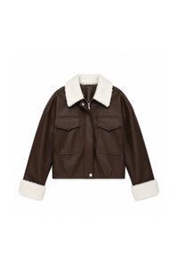 Seira Shearling PU Leather Jacket in Dark Brown