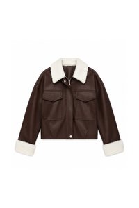 BACKORDER | Seira Shearling PU Leather Jacket in Dark Brown