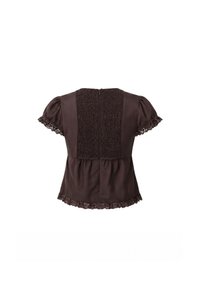 PREORDER | Sandra Sleeved Lace Trim Blouse in Dark Brown