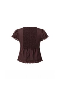 Sandra Sleeved Lace Trim Blouse in Dark Brown
