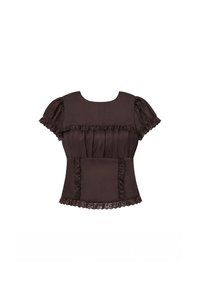 PREORDER | Sandra Sleeved Lace Trim Blouse in Dark Brown