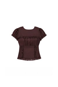 Sandra Sleeved Lace Trim Blouse in Dark Brown