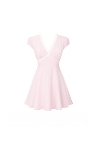 Lairie Lace Trim Romper Dress in Light Pink x White Lace