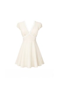 Lairie Lace Trim Romper Dress in Light Yellow x White Lace