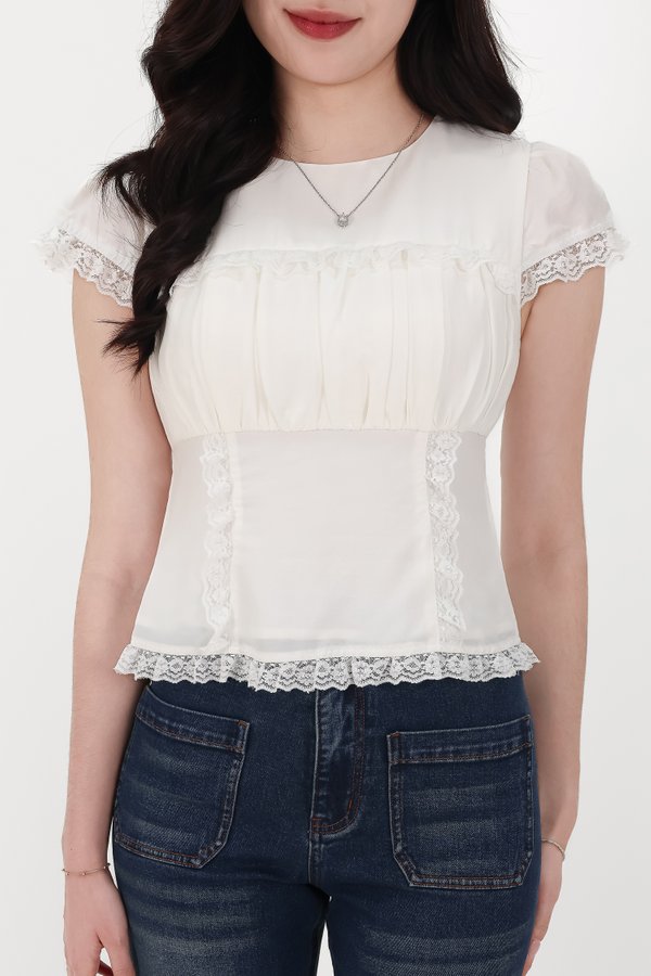 BACKORDER | Sandra Sleeved Lace Trim Blouse in White