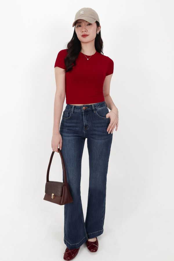Bonnie Basic Padded Tee in Dark Red