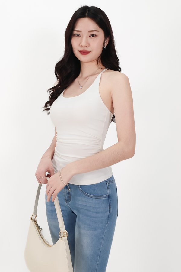 Henry Halter Ruched Top in White