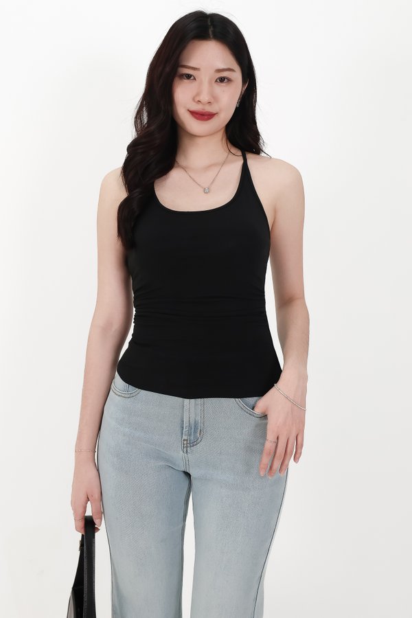 Henry Halter Ruched Top in Black
