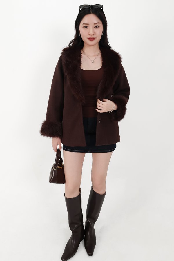 Fenella Faux Fur Coat in Dark Brown