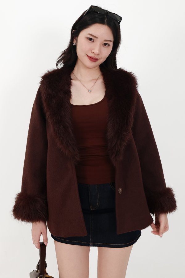 Fenella Faux Fur Coat in Dark Brown