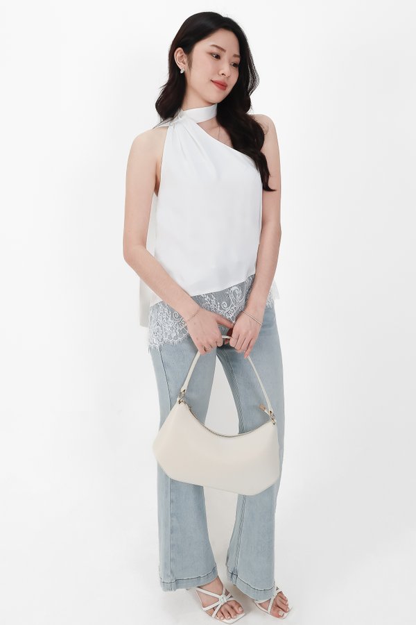Arabelle Asymmetrical Lace Trim Top in White