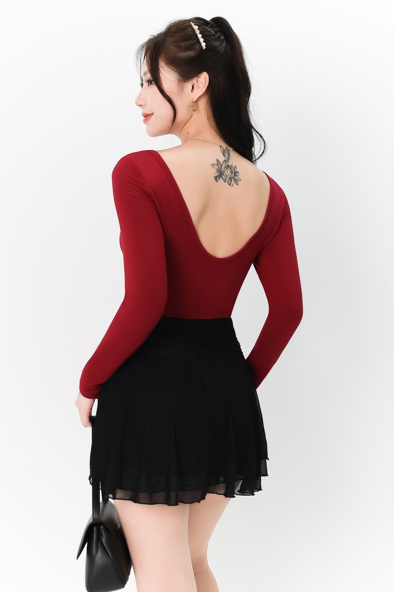 Leria Low Back Padded Top V2 in Dark Red