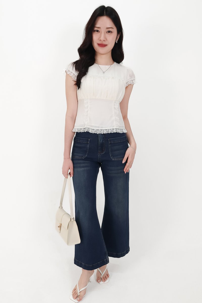 BACKORDER | Sandra Sleeved Lace Trim Blouse in White