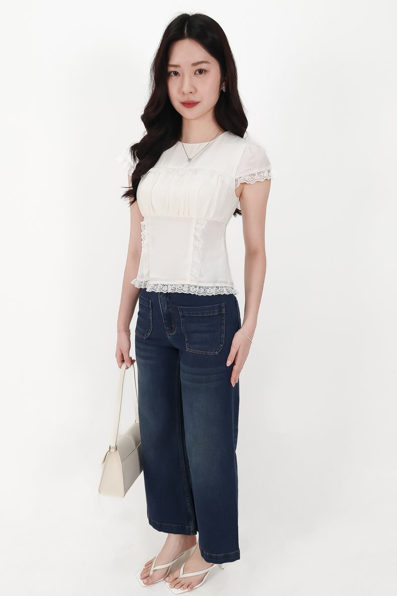BACKORDER | Sandra Sleeved Lace Trim Blouse in White