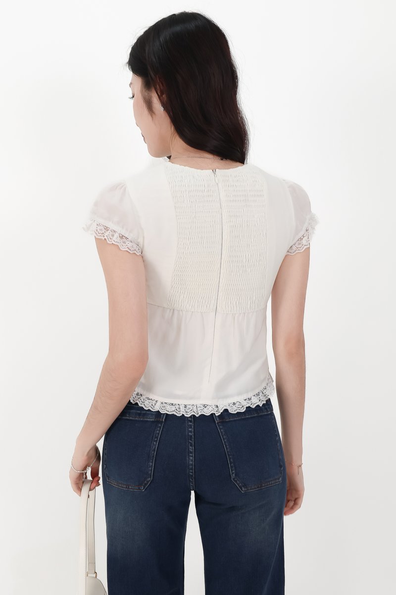 BACKORDER | Sandra Sleeved Lace Trim Blouse in White