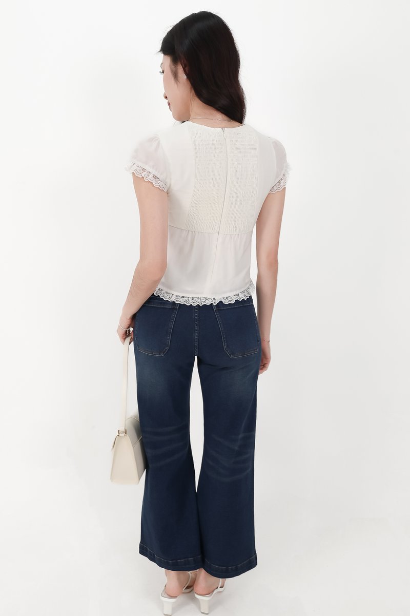 BACKORDER | Sandra Sleeved Lace Trim Blouse in White