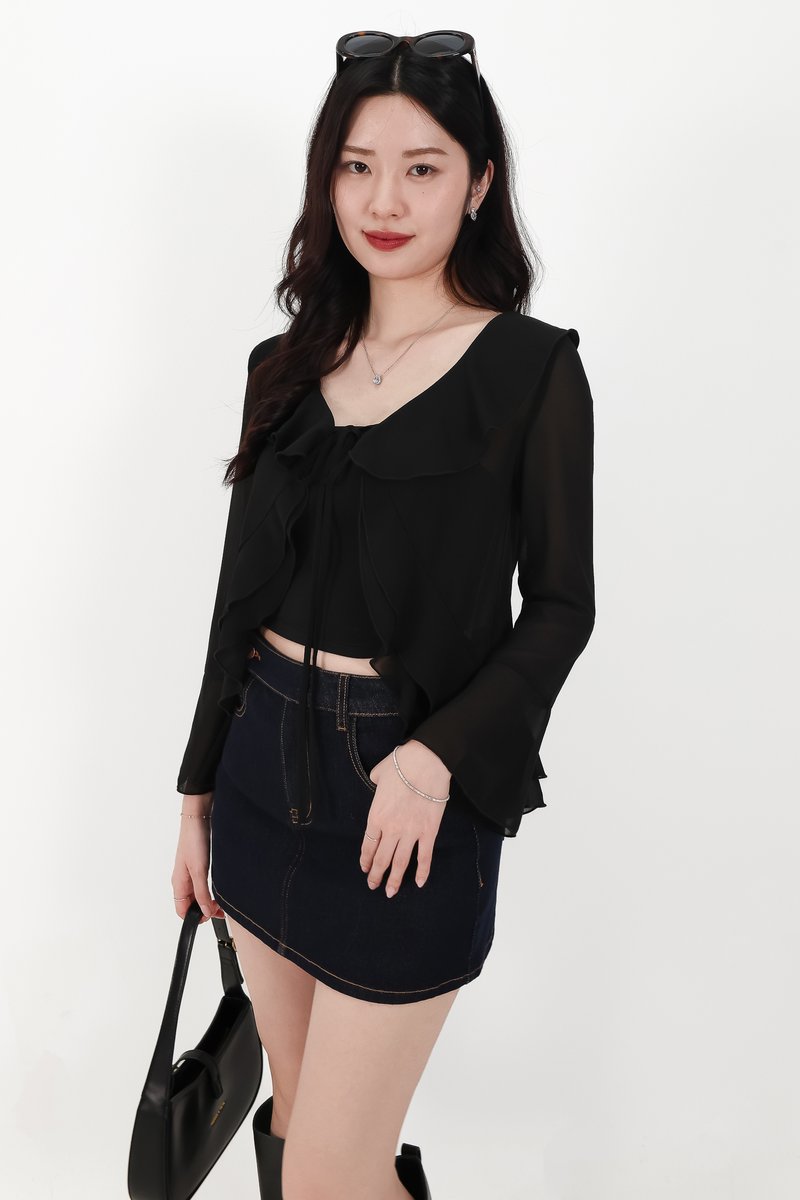 Rellie Ruffles Two-Piece Top in Black